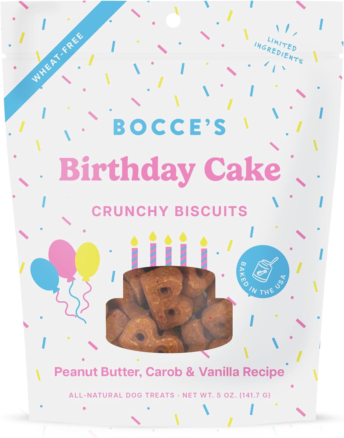 Bocce&#39;s Bakery Birthday Cake Peanut Butter, Carob and Vanilla Dog Treats