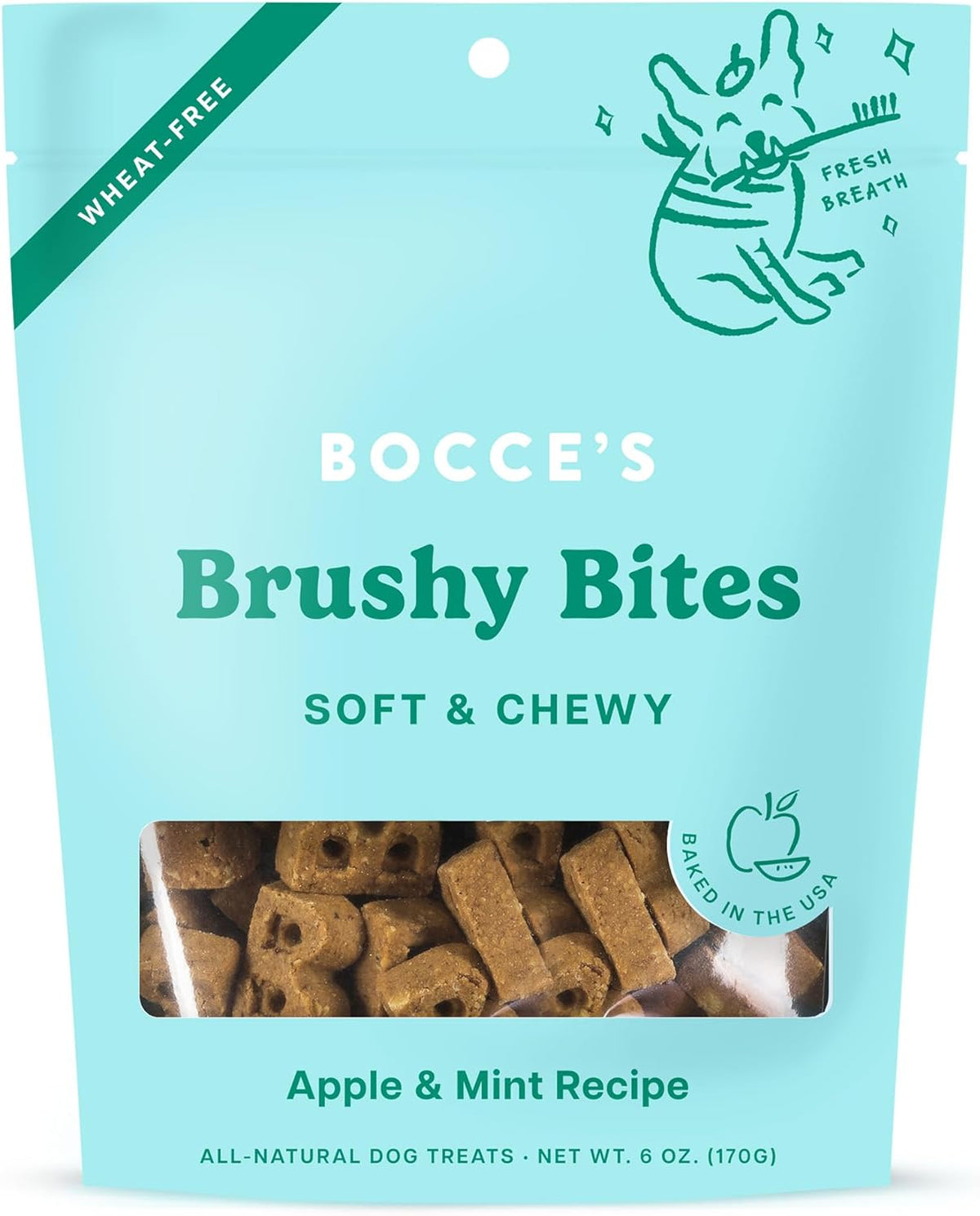 Bocce&#39;s Bakery Dailies Brushy Bites with Apple and Mint Soft and Chewy Dog Treats