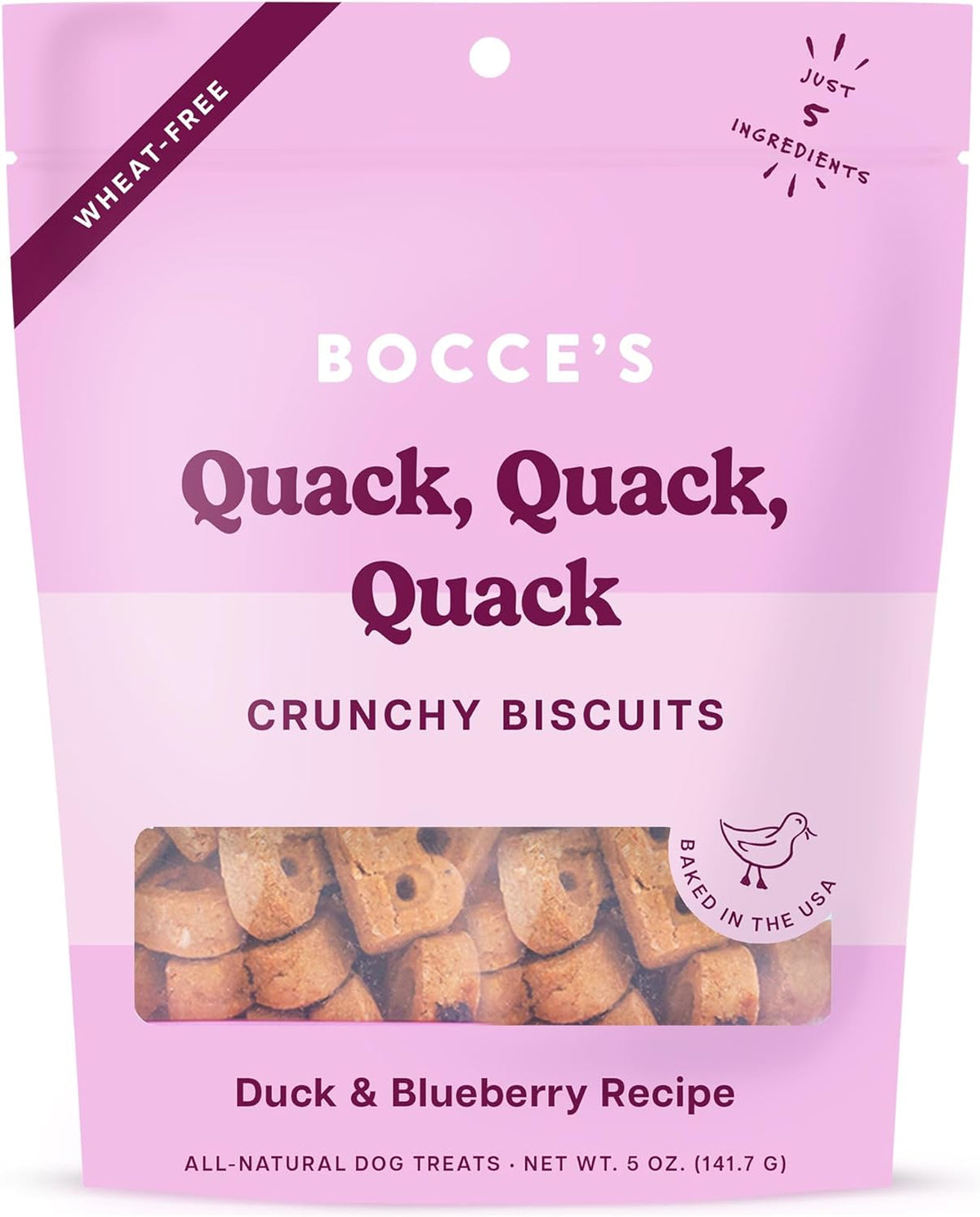 Bocce&#39;s Bakery Quack, Quack, Quack Duck and Blueberries Crunchy Biscuits Dog Treats
