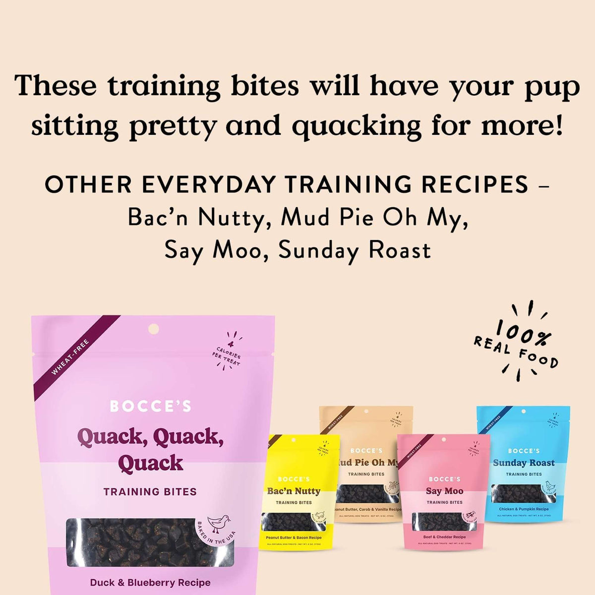 Bocce&#39;s Bakery Quack, Quack, Quack Duck and Blueberries Training Bites Dog Treats