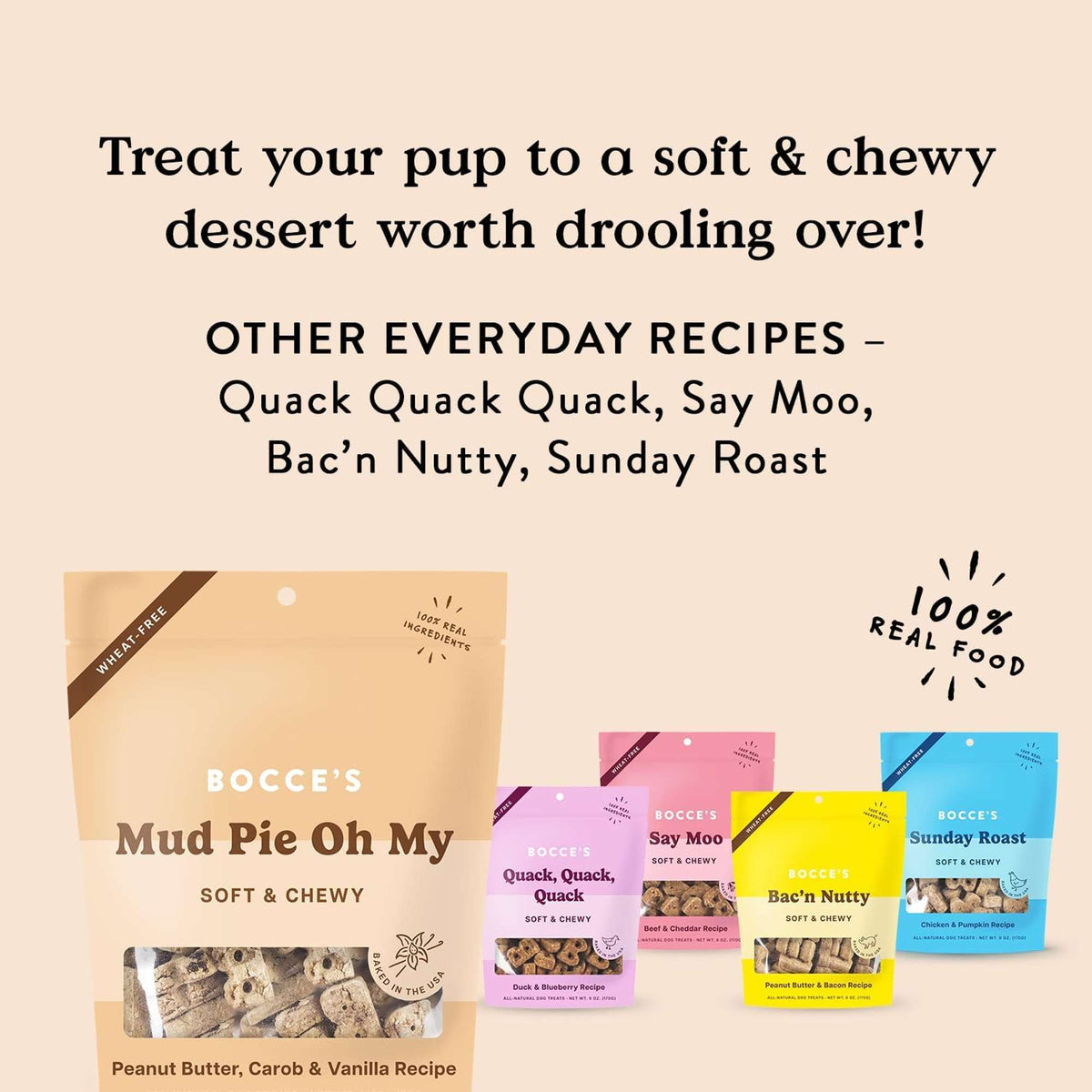 Bocce&#39;s Bakery Mud Pie Oh My with Peanut Butter, Carob and Vanilla Soft and Chewy Dog Treats