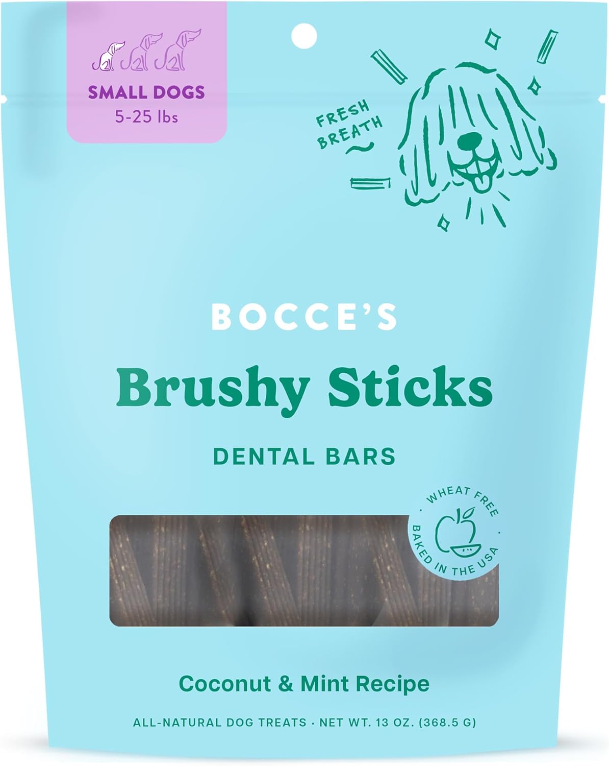 Bocce&#39;s Bakery Dailies Brushy Sticks with Coconut and Mint Dog Chews