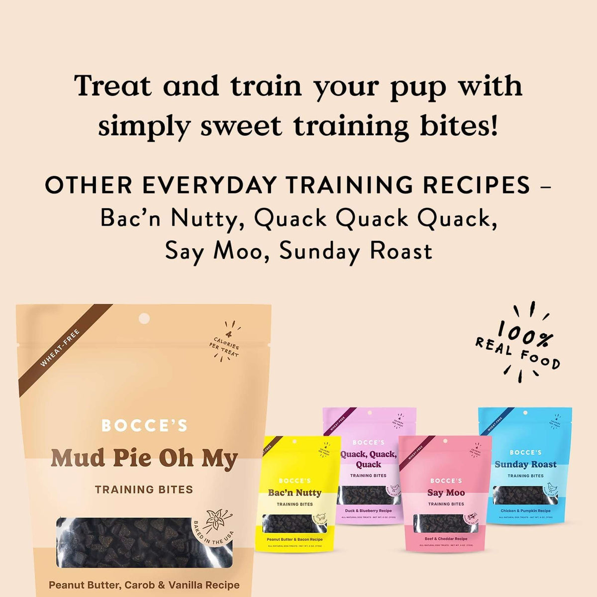 Bocce&#39;s Bakery Mud Pie Oh My Peanut Butter, Carob and Vanilla Training Bites Dog Treats