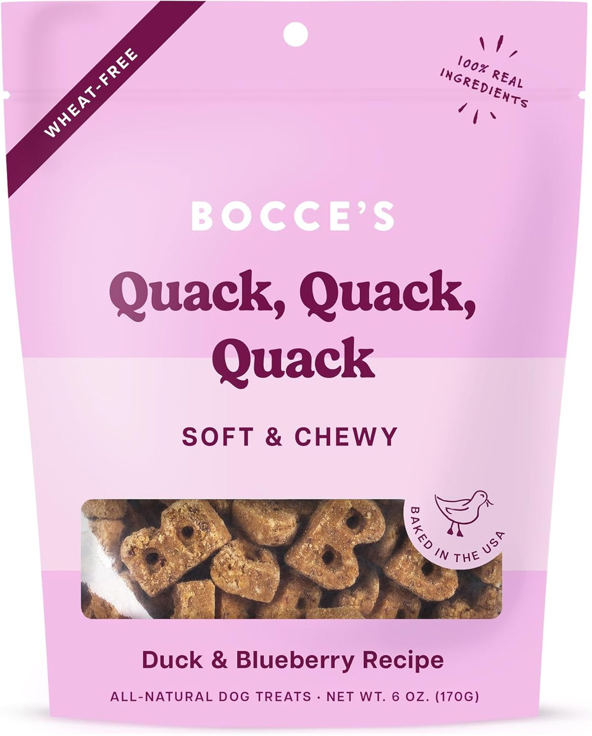 Bocce&#39;s Bakery Soft and Chewy Quack, Quack, Quack Duck and Blueberries Dog Treats