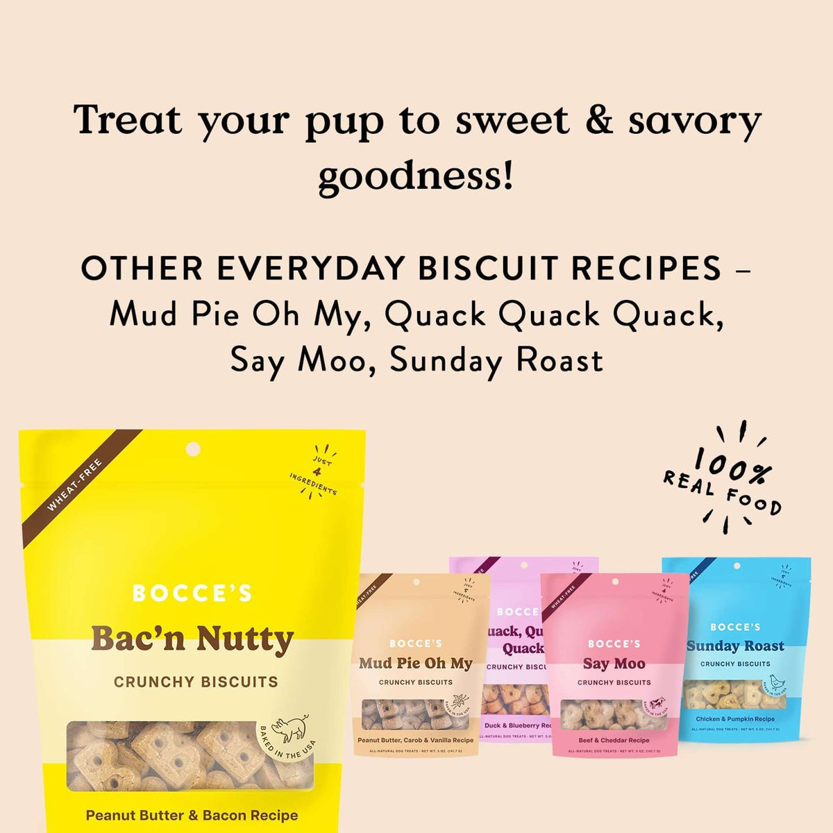 Bocce&#39;s Bakery Bac&#39;n Nutty Peanut Butter and Bacon Crunchy Biscuits Dog Treats