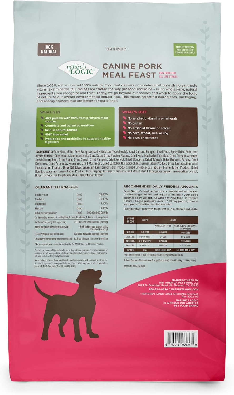 Nature&#39;s Logic Canine Pork Meal Feast Dog Food