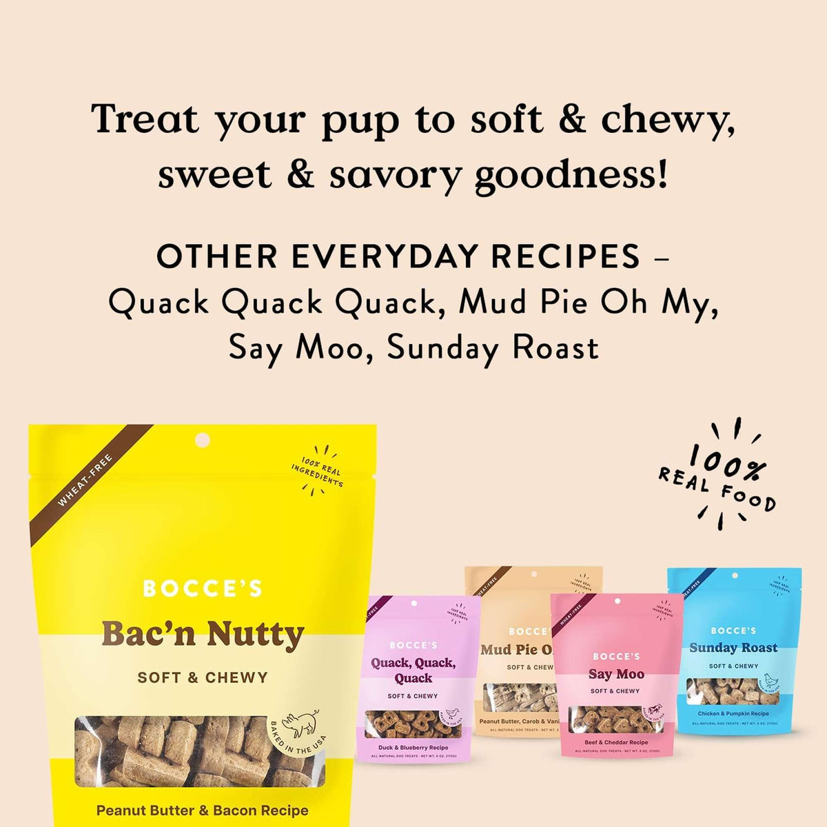 Bocce&#39;s Bakery Bac&#39;n Nutty Peanut Butter and Bacon Soft and Chewy Dog Treats