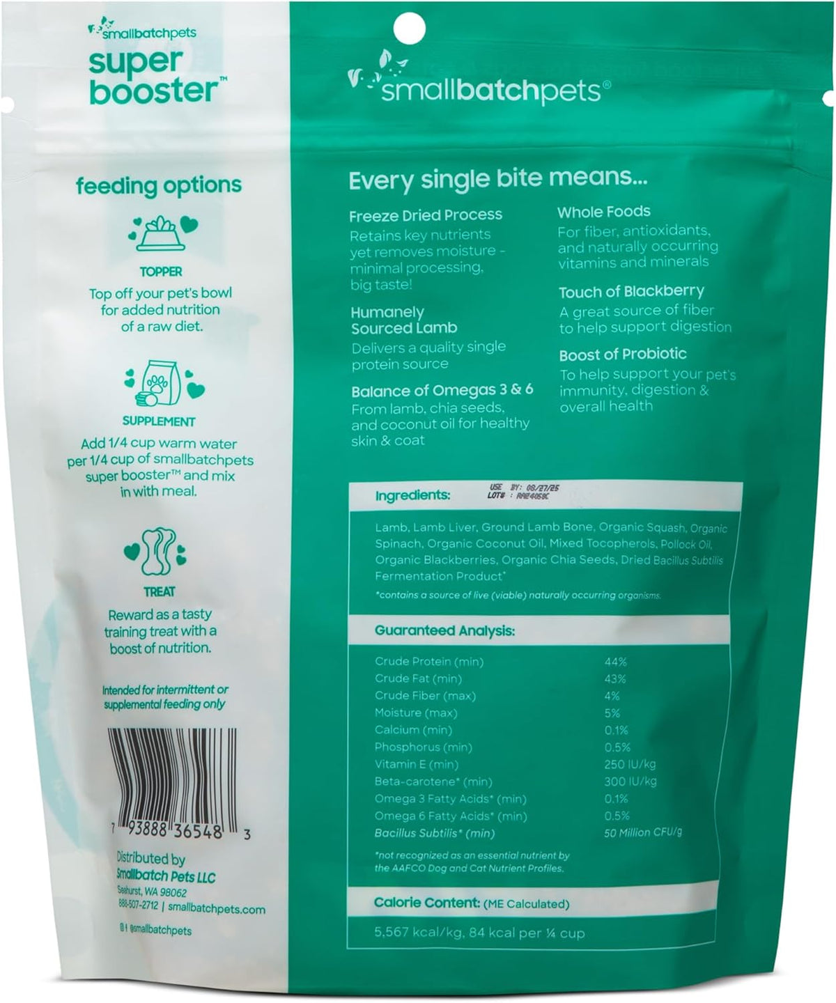 Small Batch Super Booster Freeze-Dried Lamb Bites Dog &amp; Cat Treats or Meal Topper