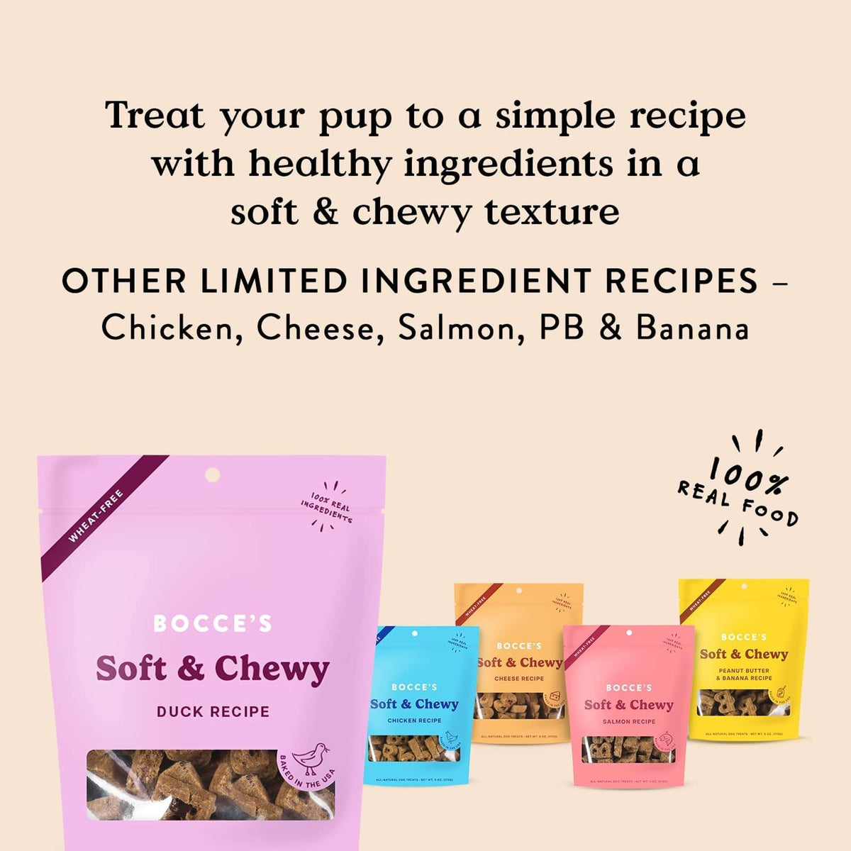 Bocce&#39;s Bakery Soft and Chewy Duck Recipe Dog Treats