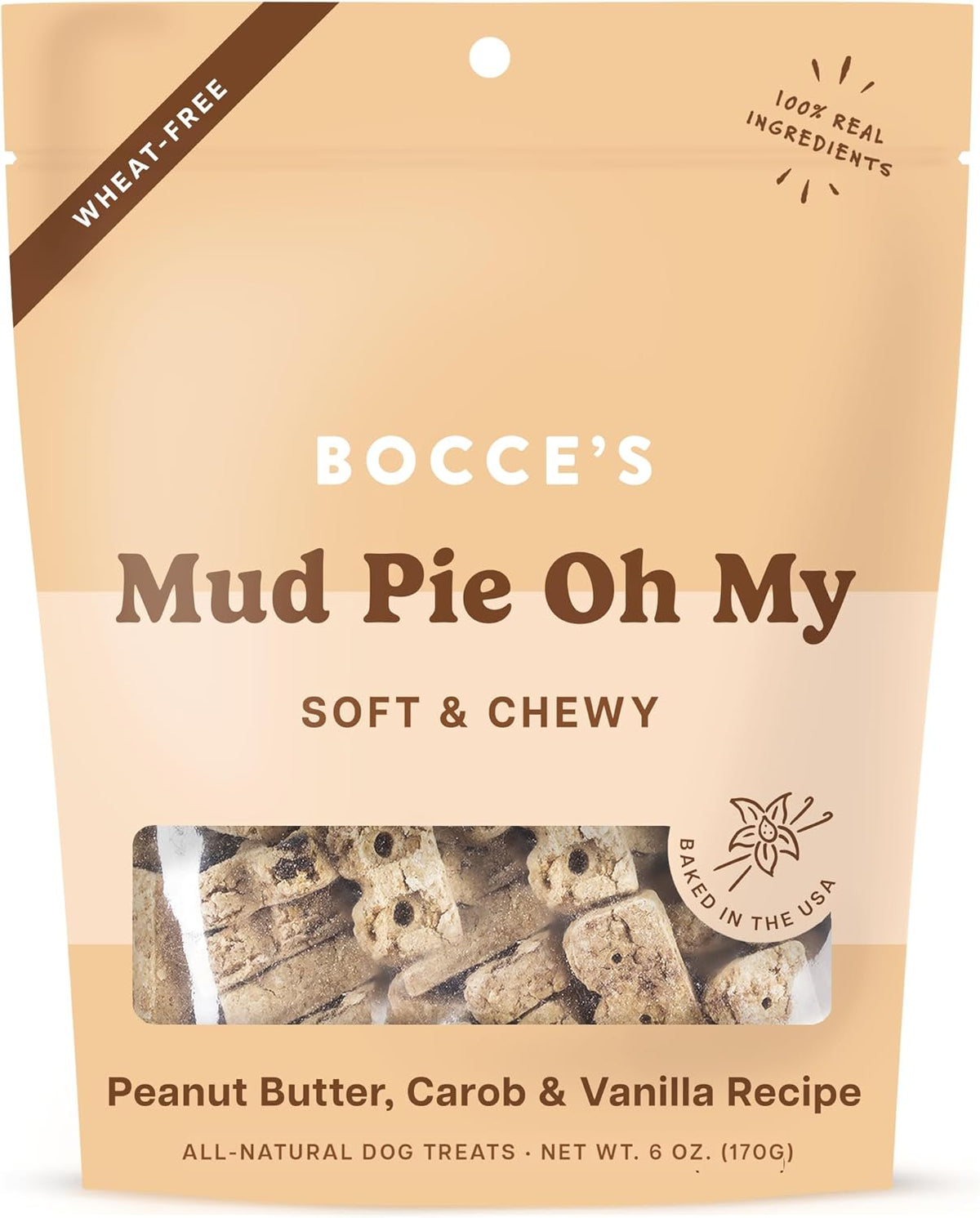 Bocce&#39;s Bakery Mud Pie Oh My with Peanut Butter, Carob and Vanilla Soft and Chewy Dog Treats