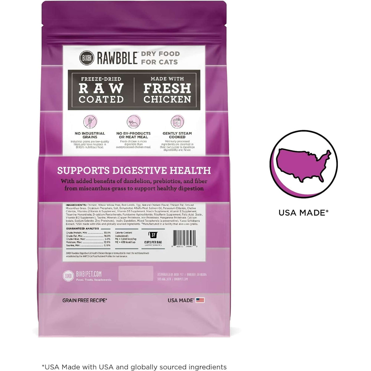 Bixbi Rawbble Freeze-Dried Raw Coated Grain Free Digestive Cat Health Chicken Cat Food