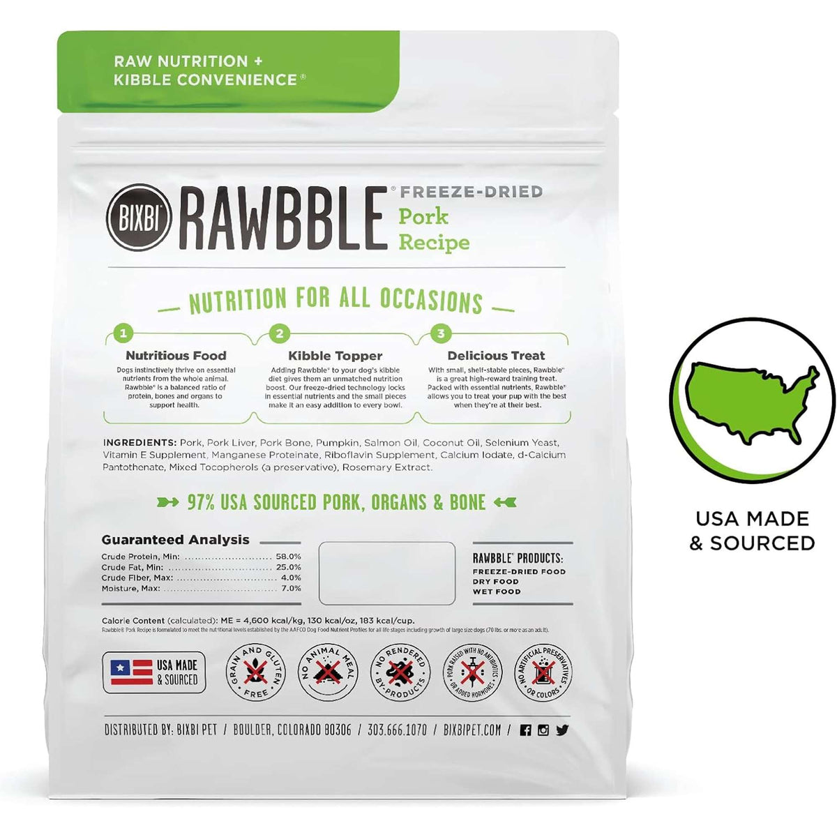 Bixbi Rawbble Freeze-Dried Pork Dog Food