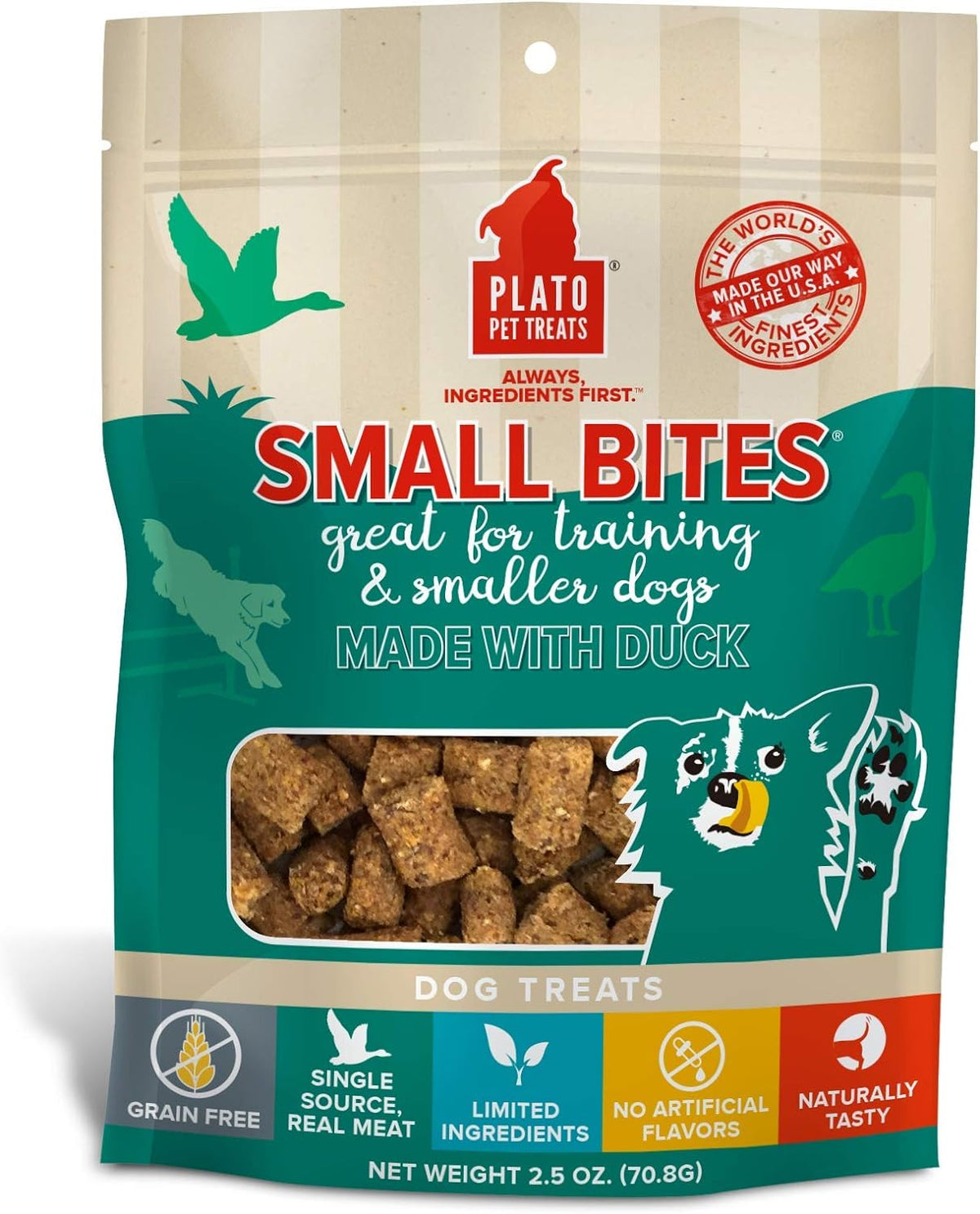 Plato Pet Treats Small Bites Duck for Dogs