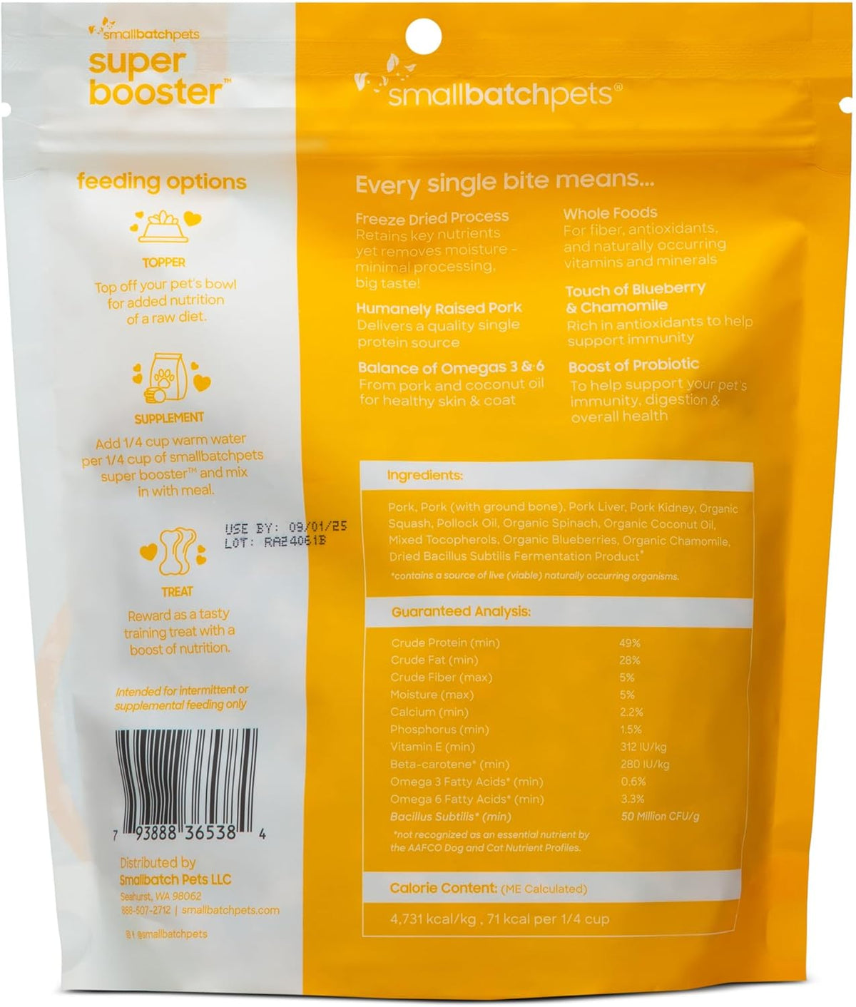 Small Batch Super Booster Freeze-Dried Pork Bites Dog &amp; Cat Treats or Meal Topper