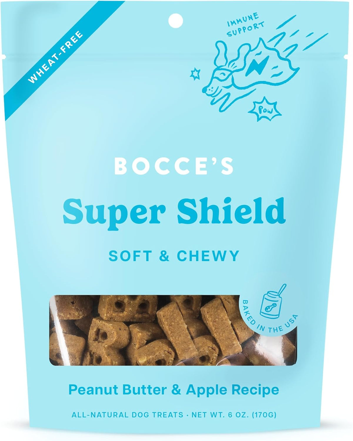 Bocce&#39;s Bakery Dailies Super Shield Immune Support with Apples, Peanut Butter, Turmeric and Probiotics Soft and Chewy Dog Treats