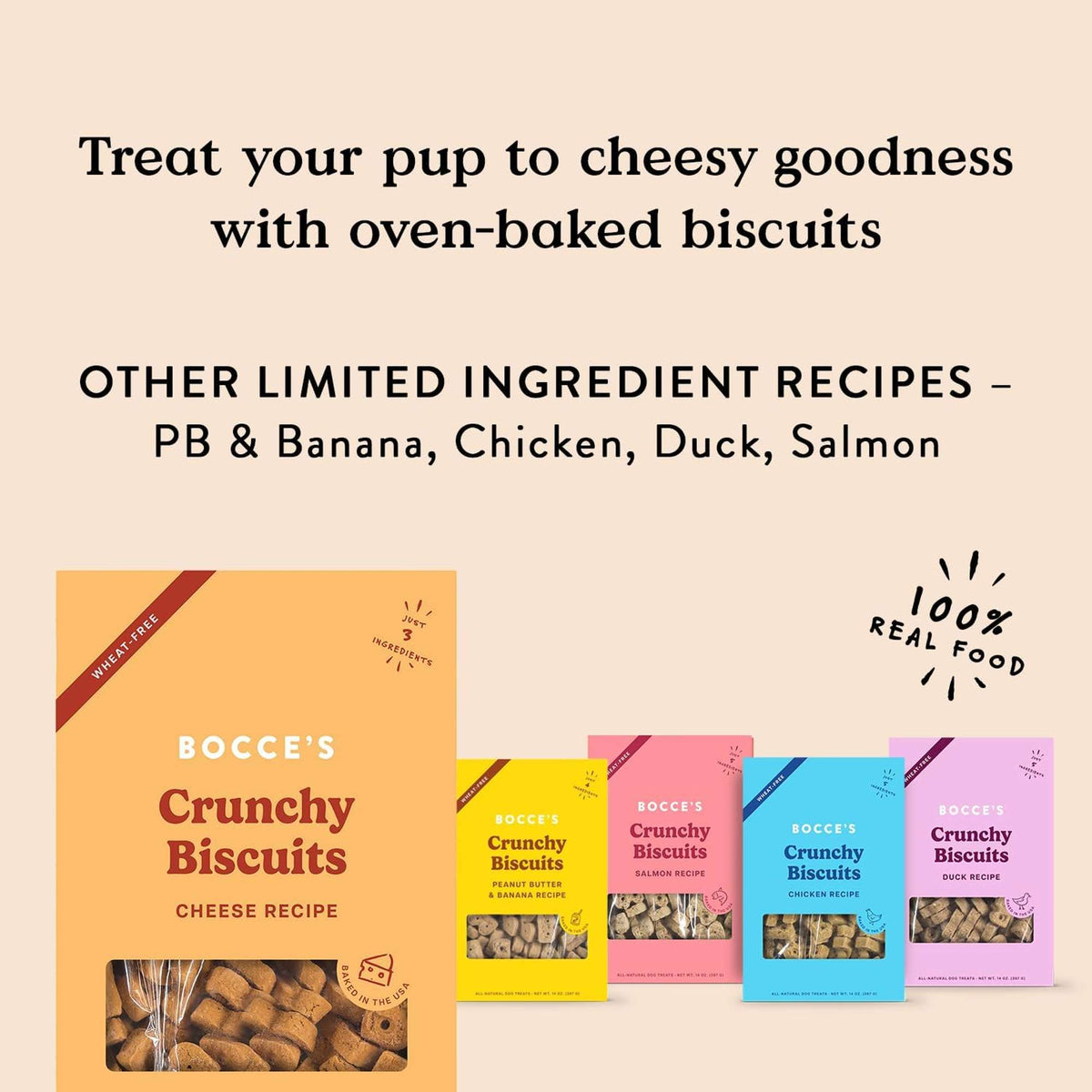 Bocce&#39;s Bakery Oven Baked Cheese Recipe Crunchy Biscuits Dog Treats