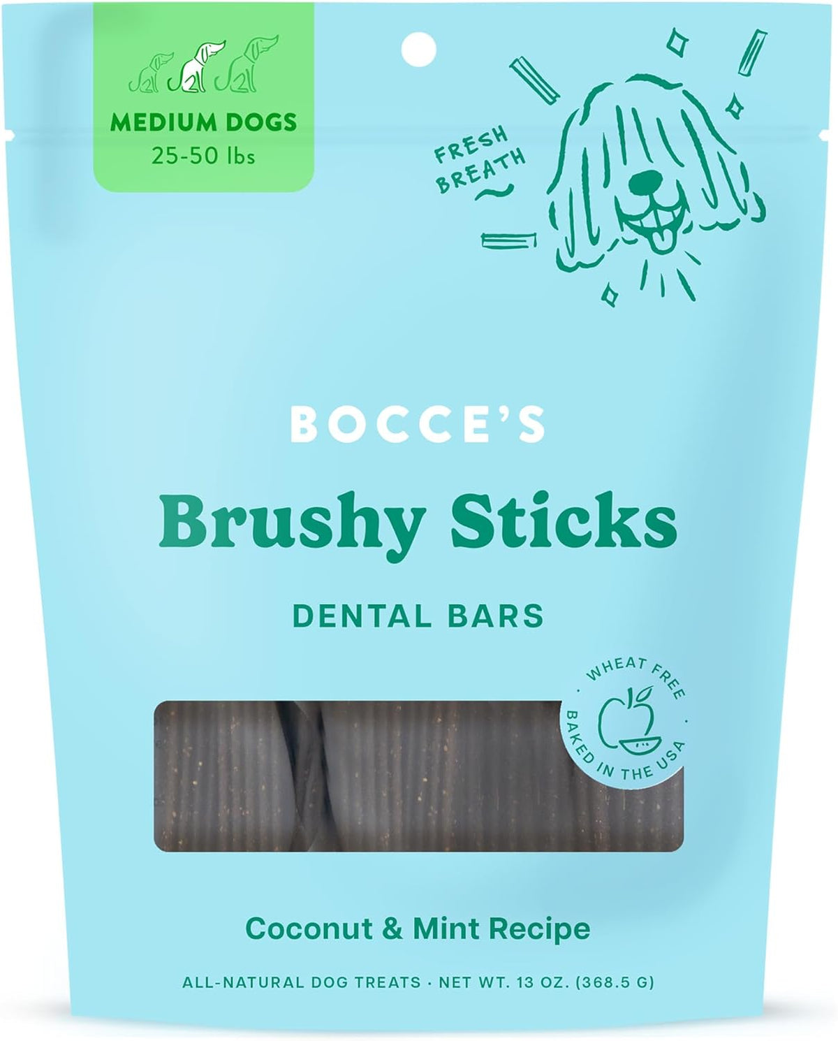 Bocce&#39;s Bakery Dailies Brushy Sticks with Coconut and Mint Dog Chews