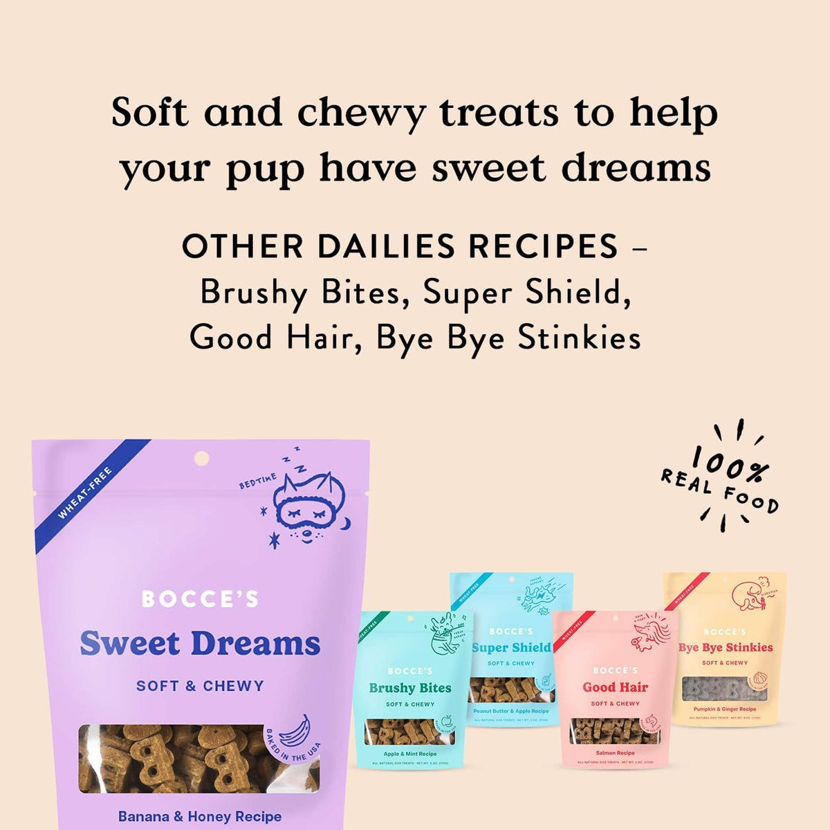 Bocce&#39;s Bakery Dailies Super Shield Immune Support with Apples, Peanut Butter, Turmeric and Probiotics Soft and Chewy Dog Treats