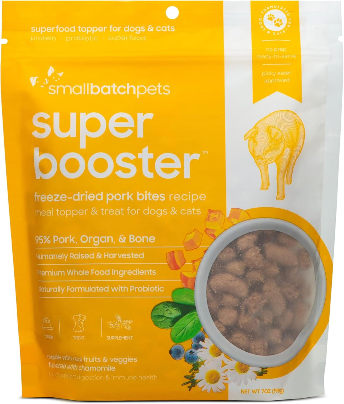 Small Batch Super Booster Freeze-Dried Pork Bites Dog &amp; Cat Treats or Meal Topper
