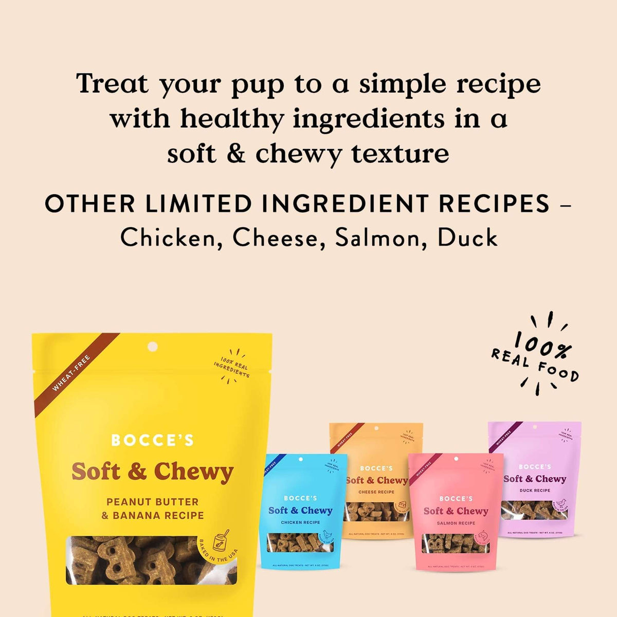 Bocce&#39;s Bakery Peanut Butter &amp; Banana Soft and Chewy Dog Treats