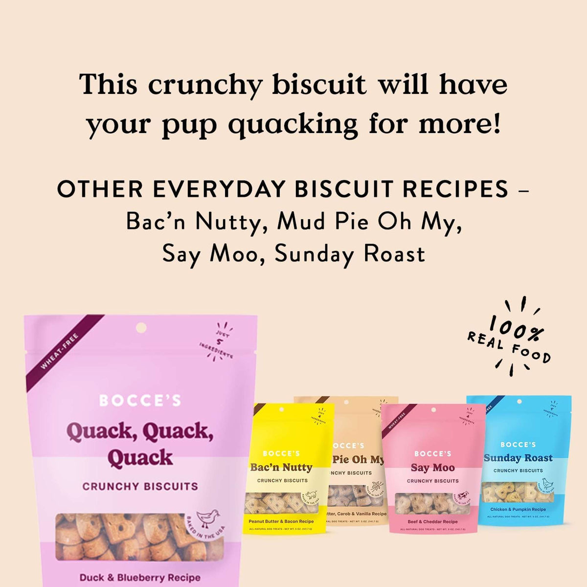 Bocce&#39;s Bakery Quack, Quack, Quack Duck and Blueberries Crunchy Biscuits Dog Treats