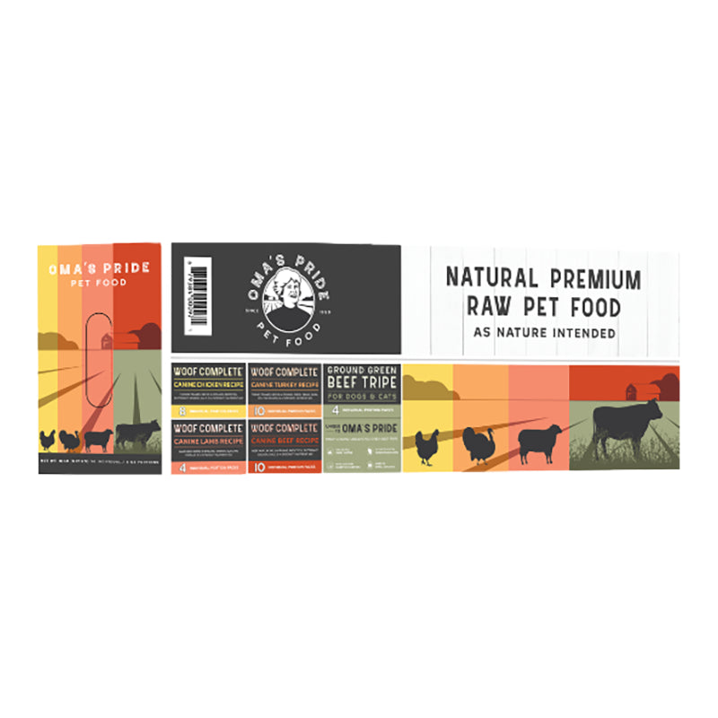 Oma&#39;s Pride Frozen Raw Woof Complete Variety Pack Dog &amp; Cat Food