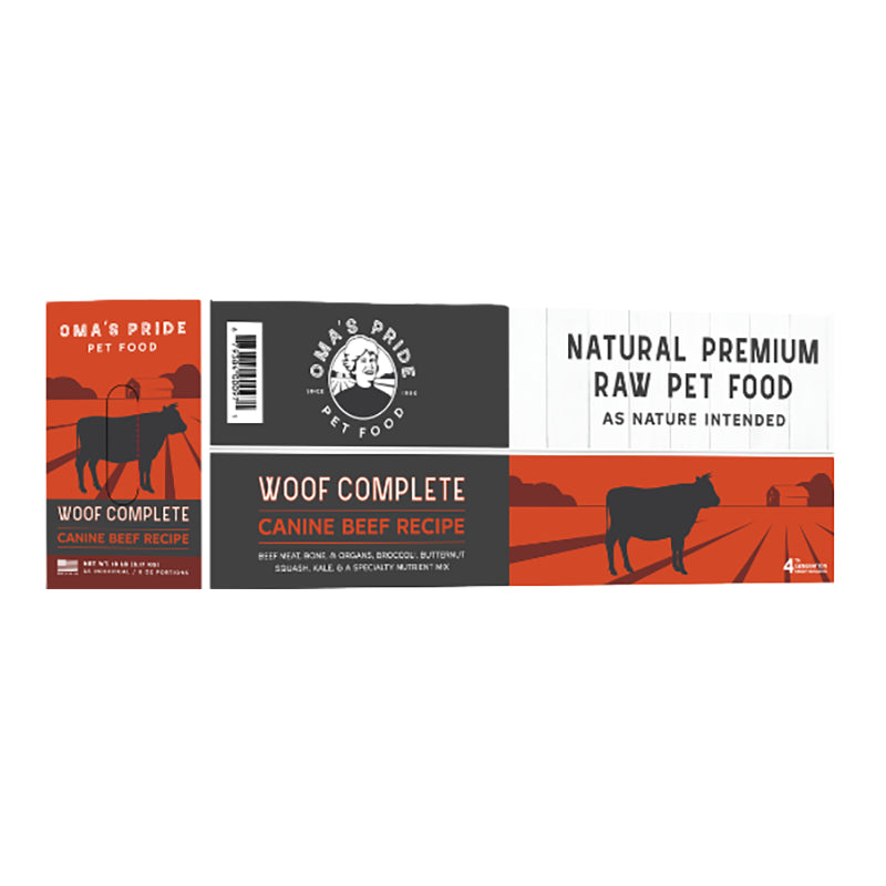 Oma&#39;s Pride Woof Complete Canine Beef Frozen Raw Dog Food