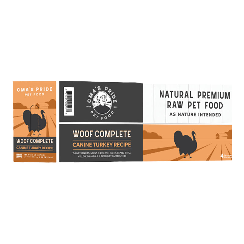 Oma&#39;s Pride Woof Complete Canine Turkey Frozen Raw Dog Food