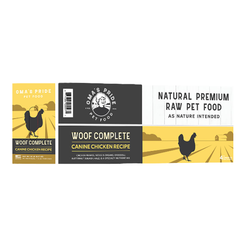 Oma&#39;s Pride Woof Complete Canine Chicken Frozen Raw Dog Food