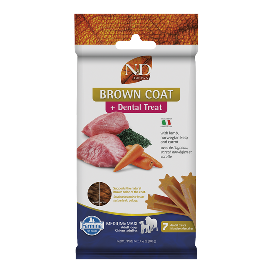 Farmina N&D Brown Coat + Dental Treat with Lamb, Norwegian Kelp & Carrots Medium & Maxi Dog Treats