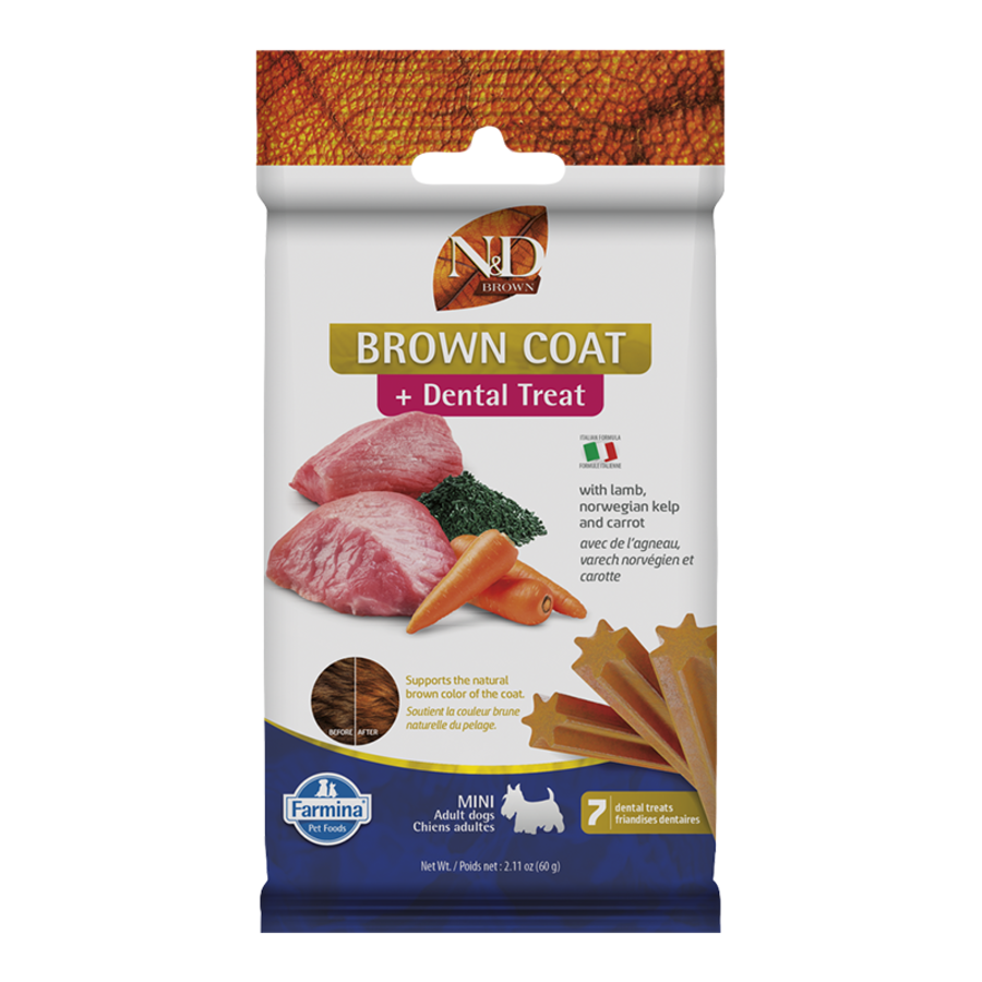 Farmina N&D Brown Coat + Dental Treat with Lamb, Norwegian Kelp & Carrots Mini Dog Treats
