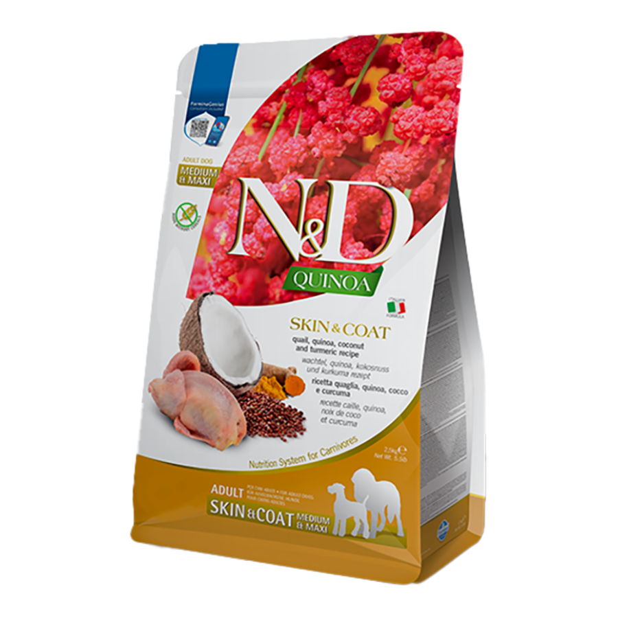 Farmina N&D Quinoa Grain Free Skin & Coat Quail, Coconut & Turmeric Medium & Maxi Dog Food