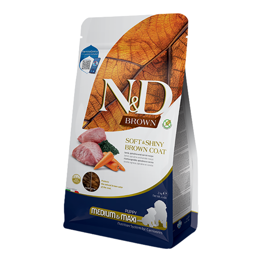 Farmina N&D Brown Soft & Shiny Brown Coat Lamb, Norwegian Kelp & Carrots Puppy Medium & Maxi Dog Food