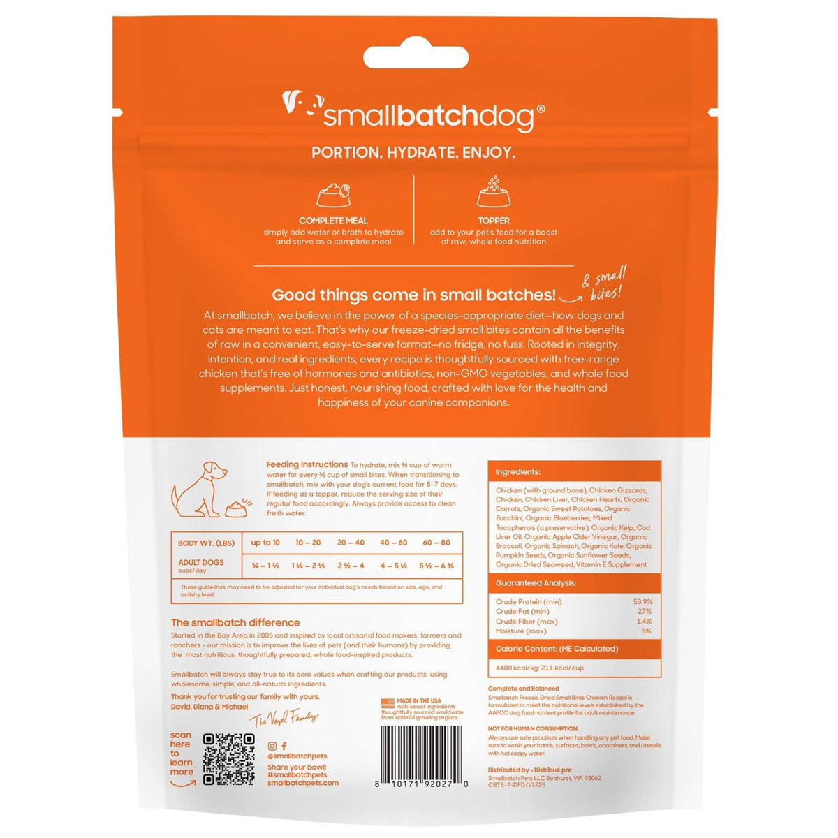 Small Batch Freeze-Dried Raw Small Bites Chicken Meal or Topper Dog Food