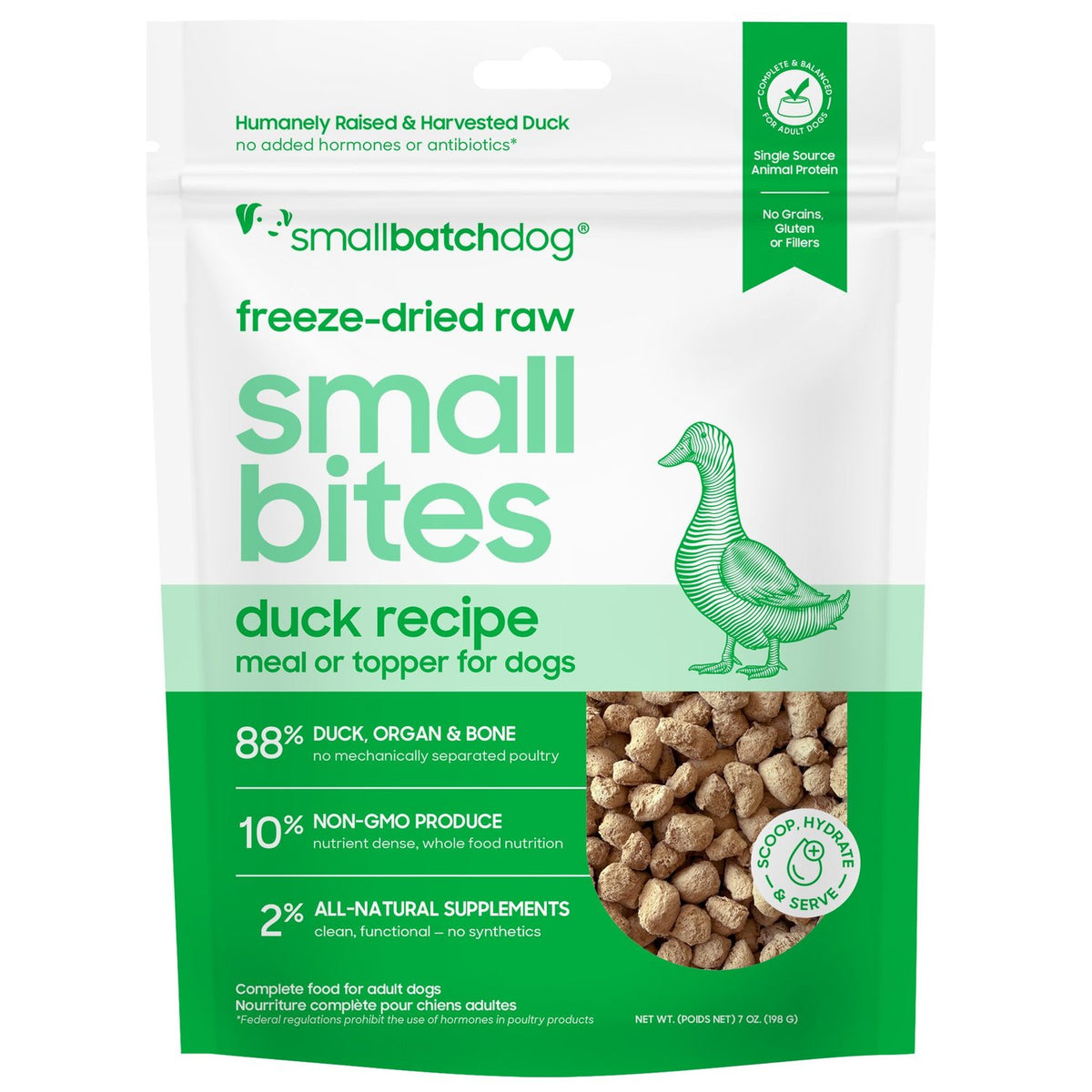 Small Batch Freeze-Dried Raw Small Bites Duck Meal or Topper Dog Food
