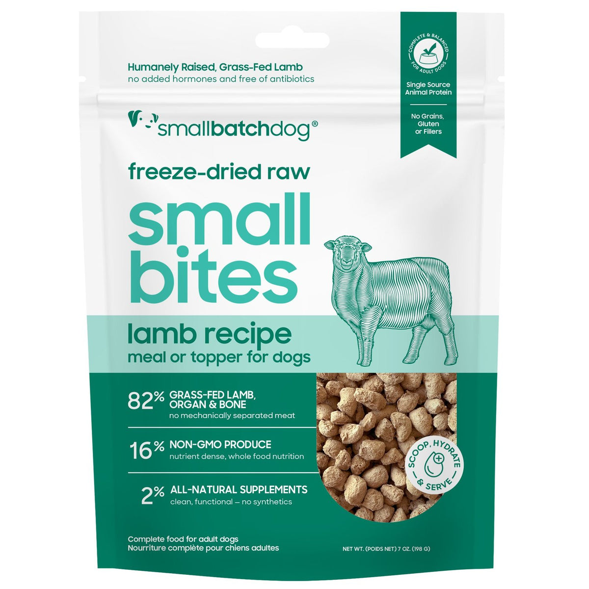 Small Batch Freeze-Dried Raw Small Bites Lamb Meal or Topper Dog Food