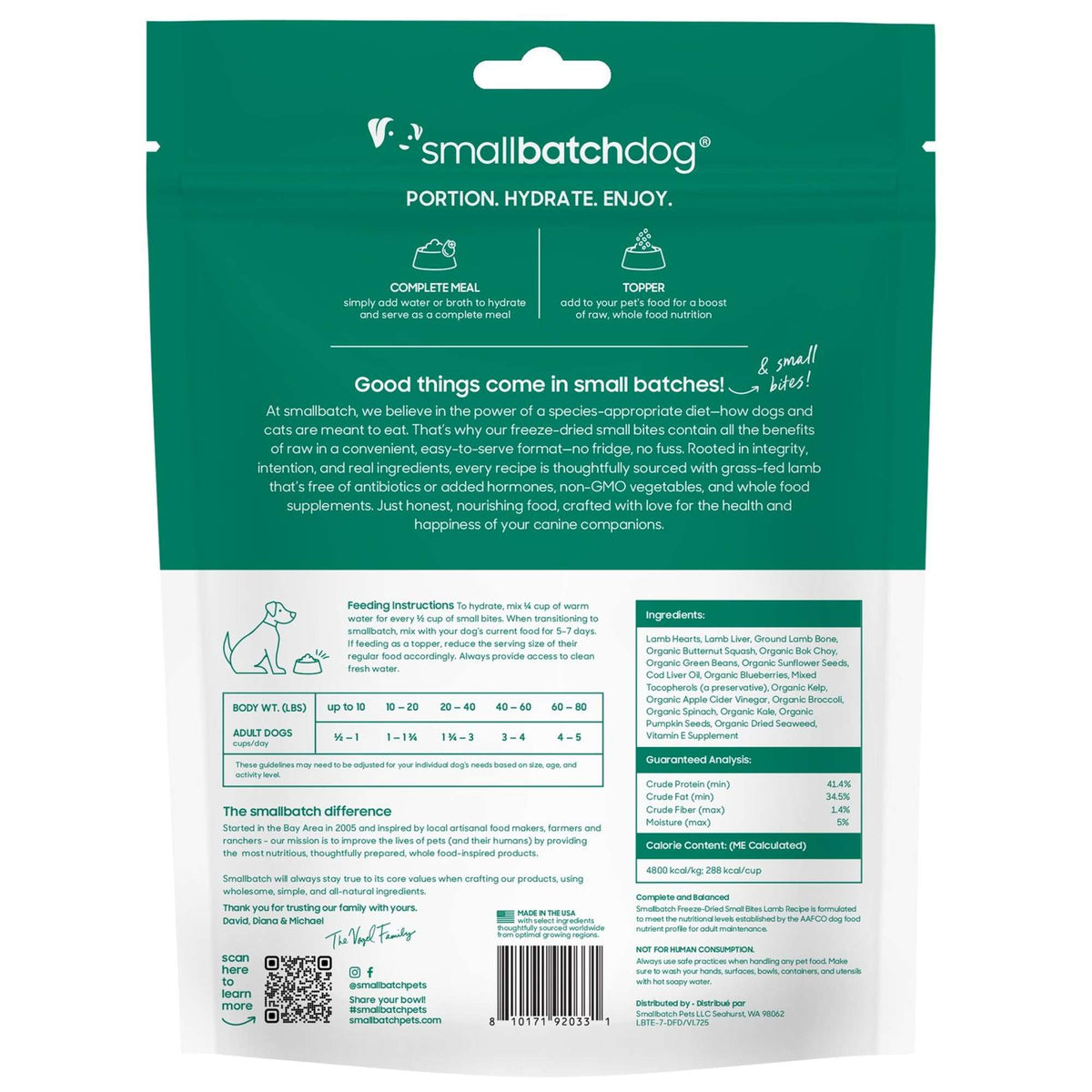 Small Batch Freeze-Dried Raw Small Bites Lamb Meal or Topper Dog Food