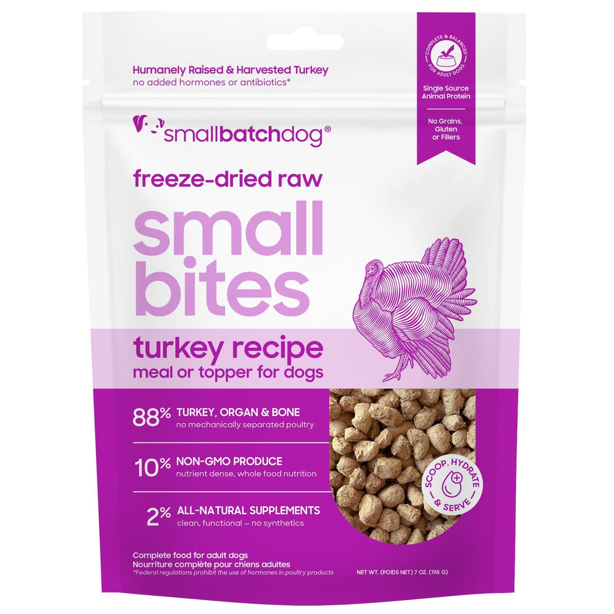 Small Batch Freeze-Dried Raw Small Bites Turkey Meal or Topper Dog Food