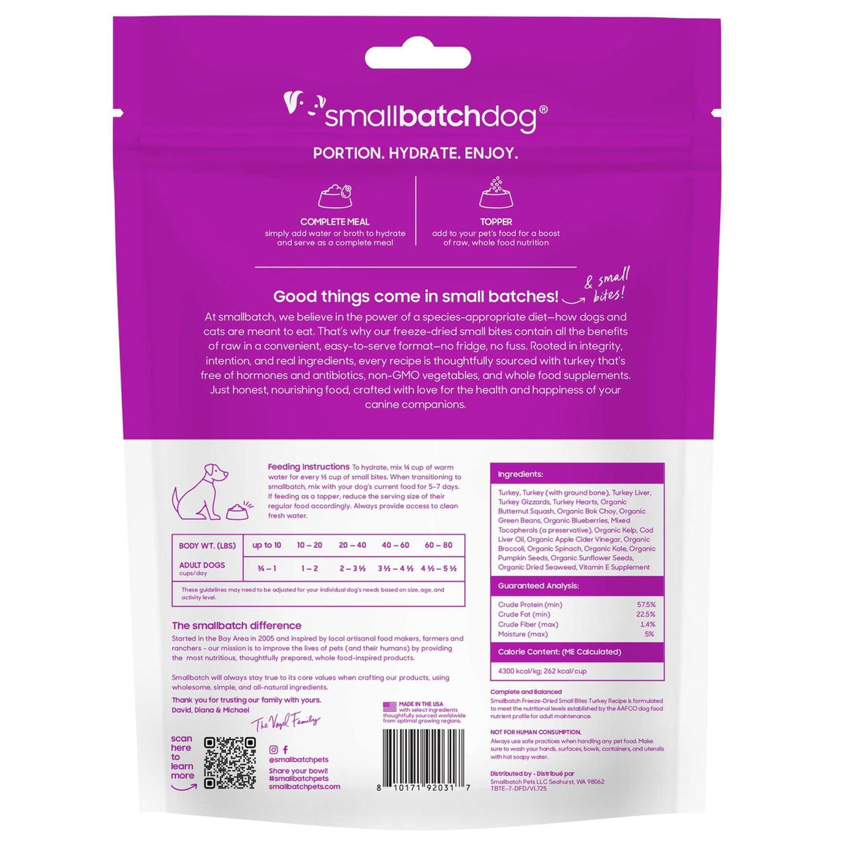 Small Batch Freeze-Dried Raw Small Bites Turkey Meal or Topper Dog Food