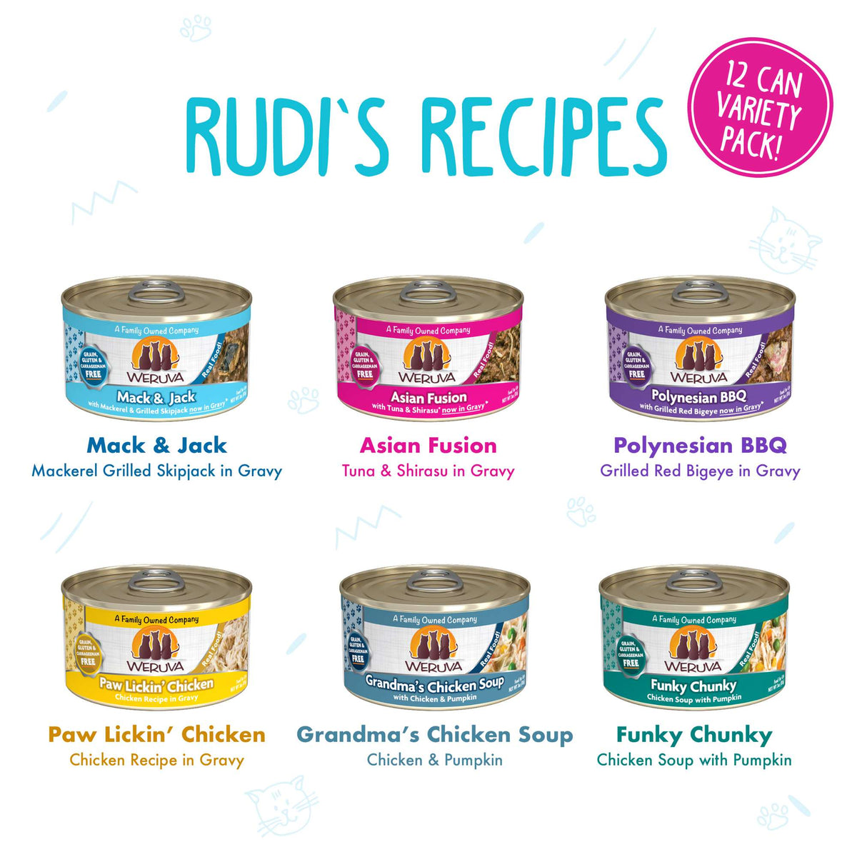 Weruva Rudi&#39;s Recipes Variety Pack Canned Cat Food