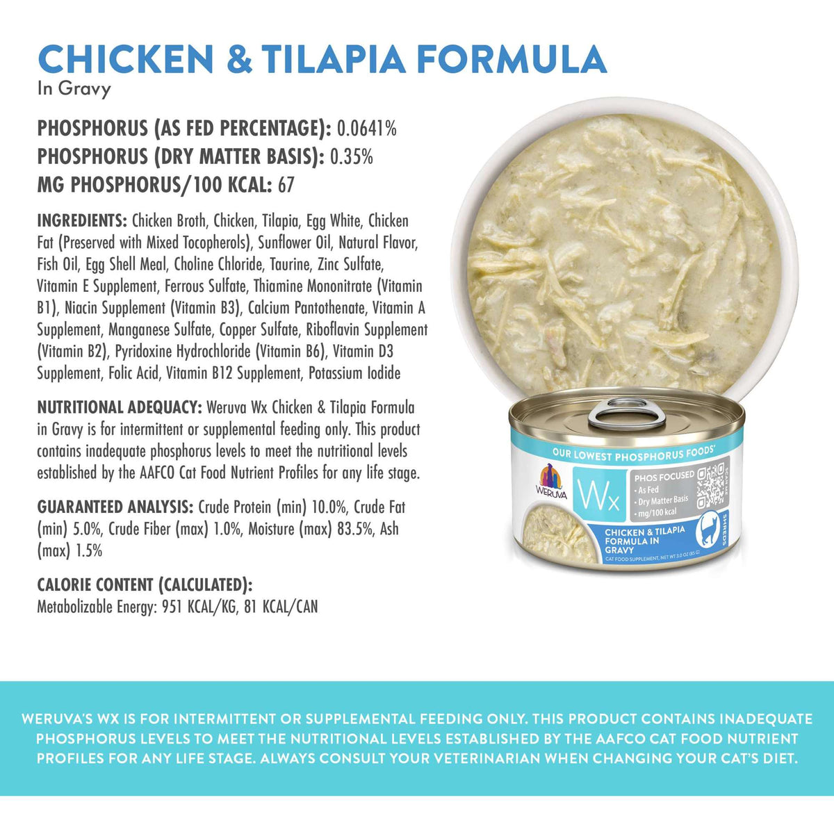 Weruva Wx Phos Focused Chicken &amp; Tilapia in Gravy Canned Cat Food
