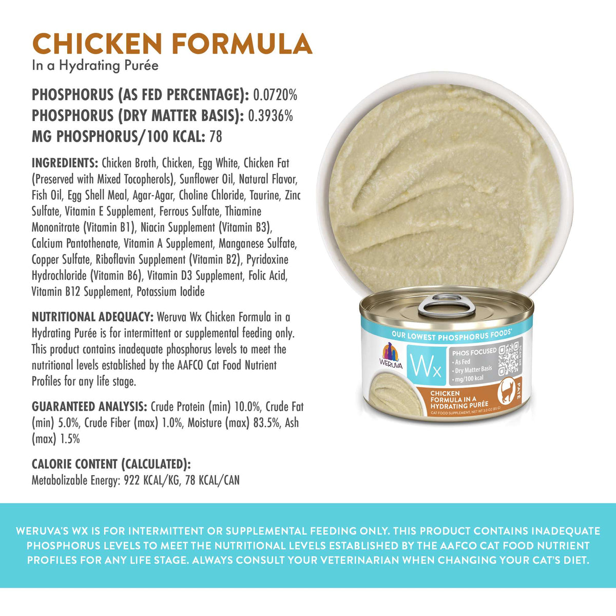 Weruva Wx Phos Focused Chicken in Purée Canned Cat Food