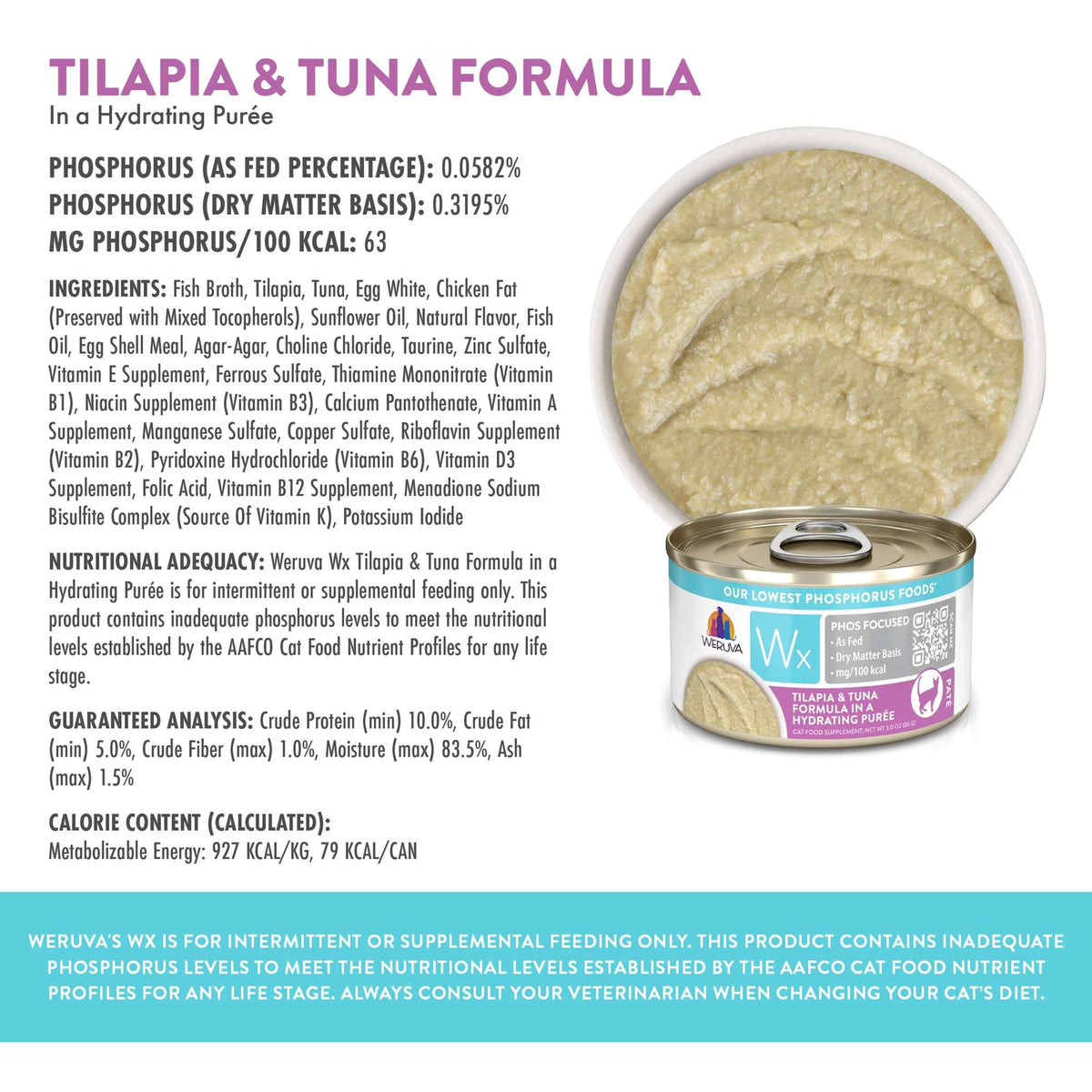 Weruva Wx Phos Focused Tilapia &amp; Tuna in Purée Canned Cat Food