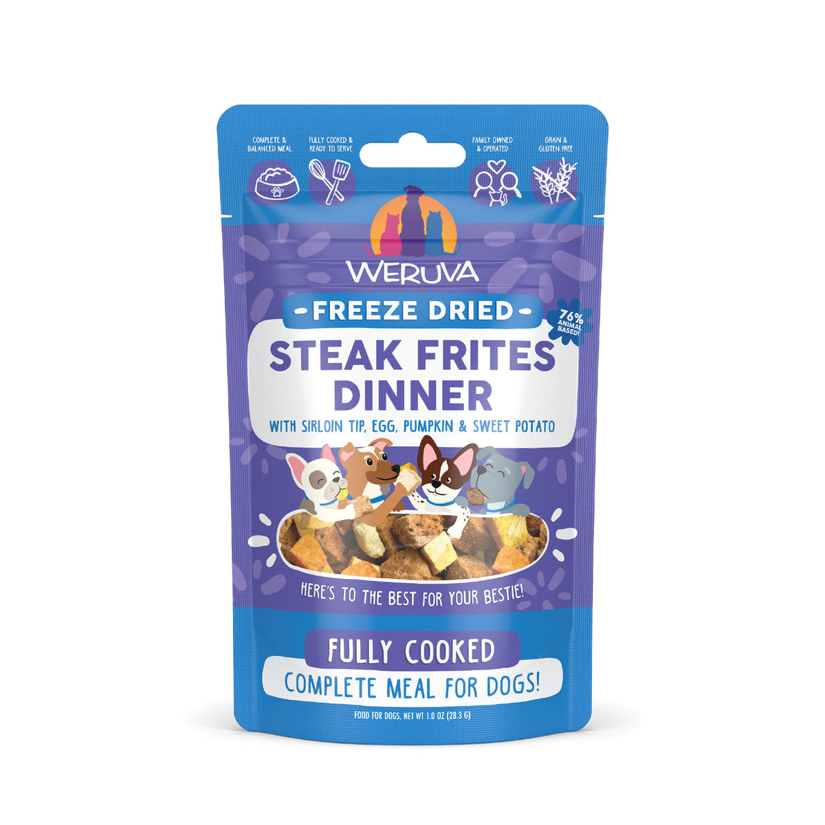 Weruva Freeze Dried Steak Frites Dinner with Sirloin Tip, Egg, Pumpkin &amp; Sweet Potato Dog Food