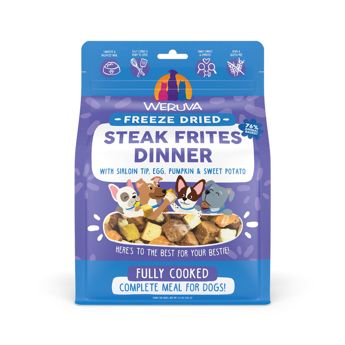 Weruva Freeze Dried Steak Frites Dinner with Sirloin Tip, Egg, Pumpkin &amp; Sweet Potato Dog Food