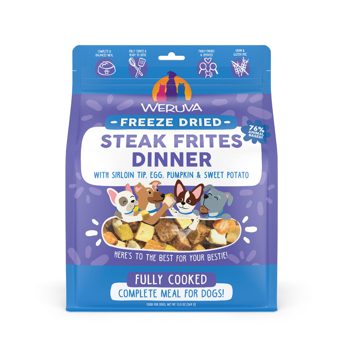 Weruva Freeze Dried Steak Frites Dinner with Sirloin Tip, Egg, Pumpkin &amp; Sweet Potato Dog Food