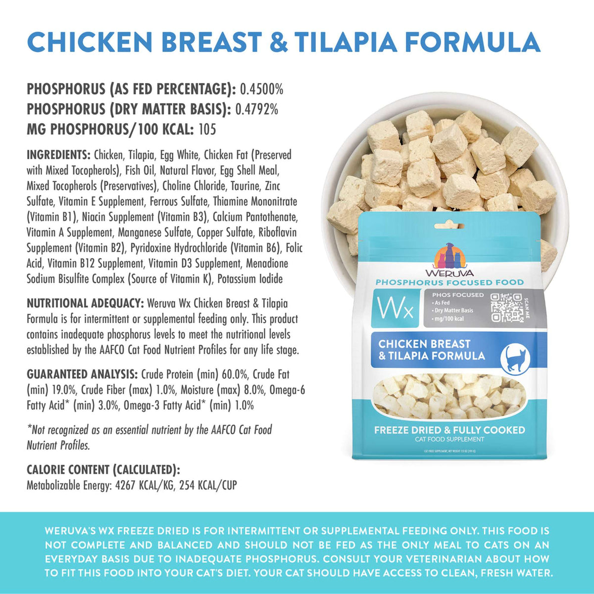 Weruva Wx Phos Focused Freeze Dried Chicken Breast &amp; Tilapia Formula Cat Food Topper