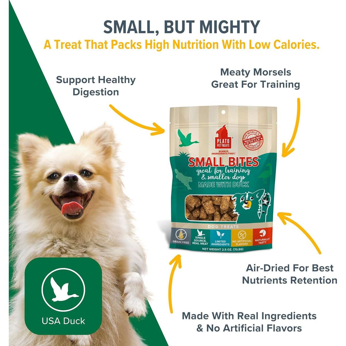 Plato Pet Treats Small Bites Duck for Dogs