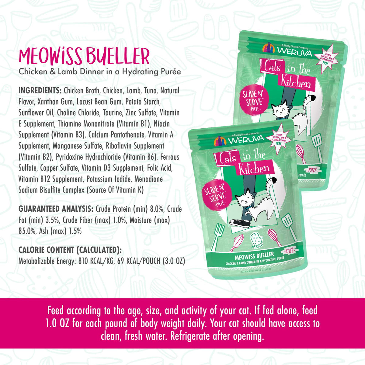 Cats In the Kitchen Slide N&#39; Serve Paté Meowiss Bueller Chicken &amp; Lamb Pouch