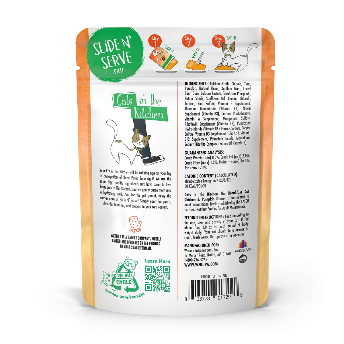 Cats In the Kitchen Slide N&#39; Serve Paté The Breakfast Cat Chicken &amp; Pumpkin Pouch